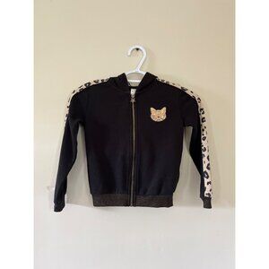 Member's Mark Girls Size 6 Black Animal Print Hooded Full Zip Jacket Sequin Cat
